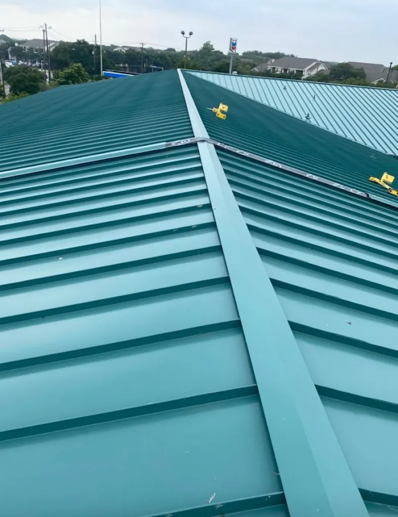 Green commercial metal roof ridge and valley for Metal Roof Repair in Glastonbury
